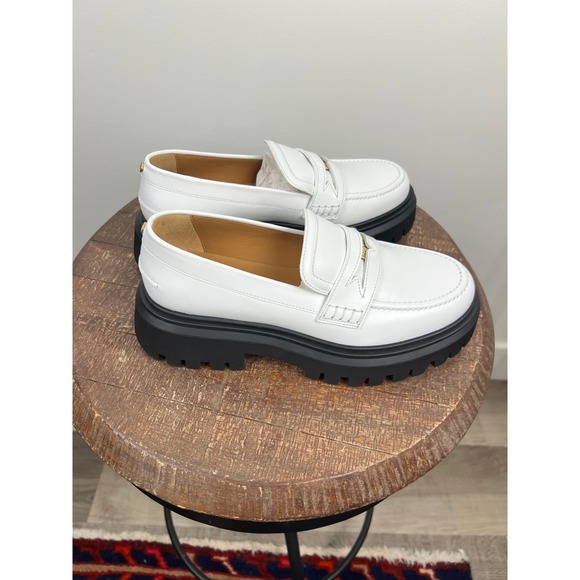 NWT Maje White Leather Platform Loafers Chunky Sole Gold Detail Women Shoes 39
